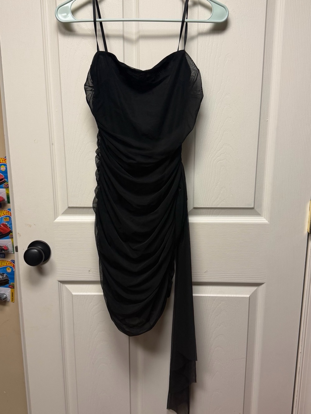 Black Ruched Slip Dress with Draped Sash